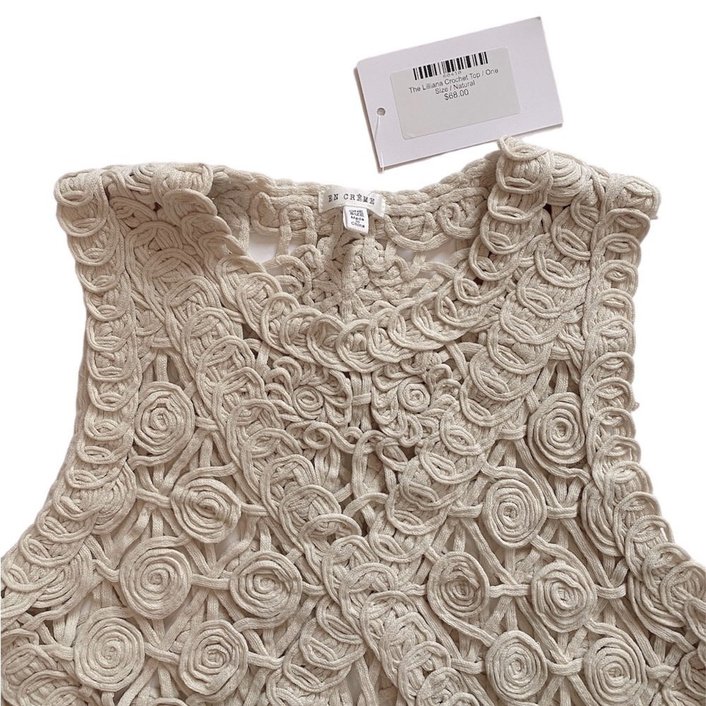 NWT en Crème Lilliana Crochet Top Boho Natural Cream Color No Size - Picture 7 of 8